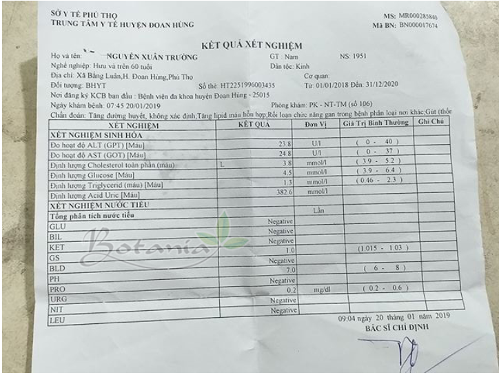 Kết quả xét nghiệm của chú Nguyễn Xuân Trường