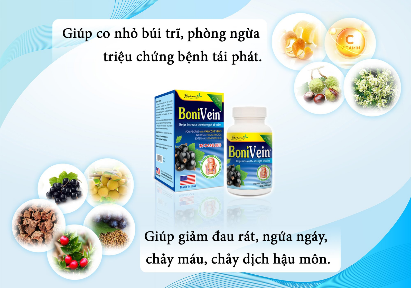 Thành phần, công dụng của sản phẩm BoniVein+ của Mỹ.